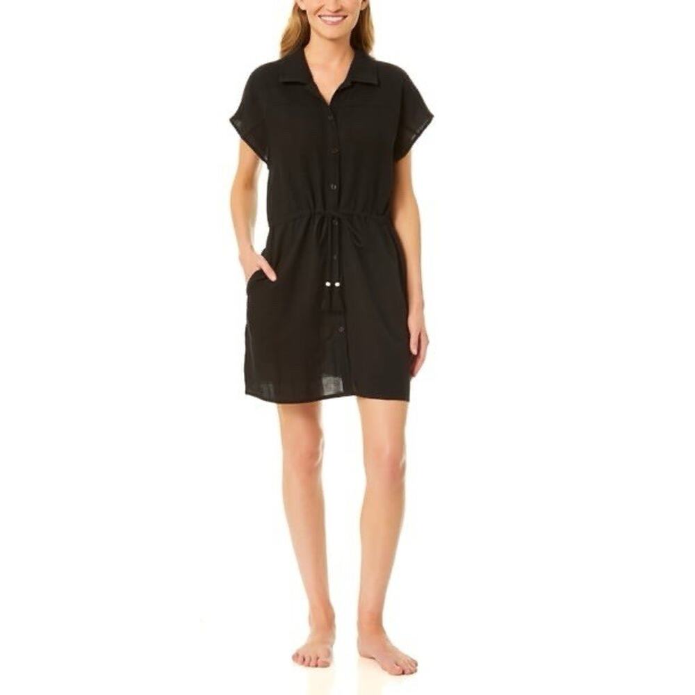 Anne Cole Shirt Dress Cover Up Size M/L Black